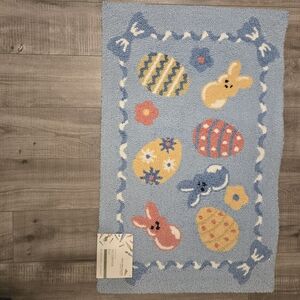 Large Easter Spring Bunny and Egg Pattern Rug - Blue, Yellow, Pink